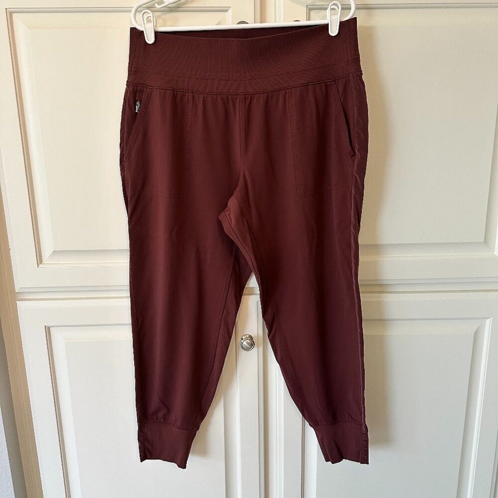 Athleta Venice Velvet Striped Jogger, Antique Burgundy, Size XL #631855